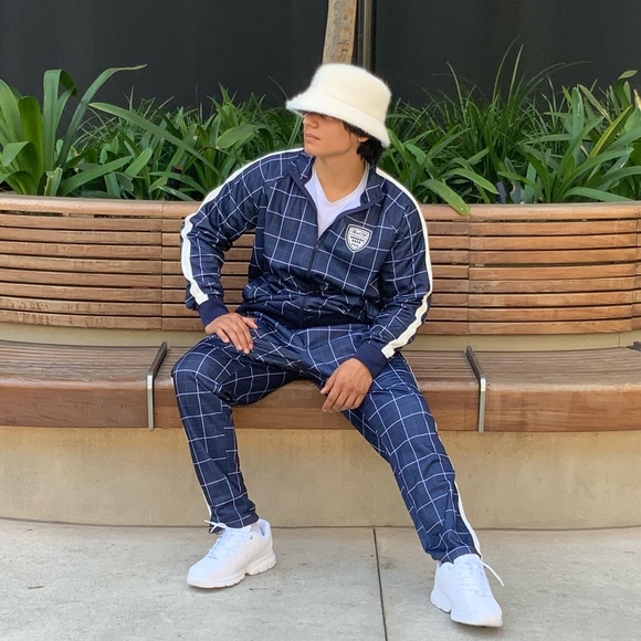 Men's Fila Navy | Teal | White Plaid Casual Outfit Set Tracksuits NWT - Picture 4 of 9